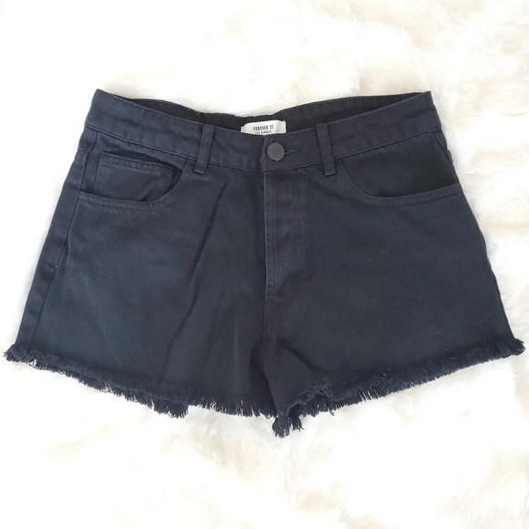 BLACK DENIM HIGH RISE CUTOFF SHORTS - Picture 1 of 7